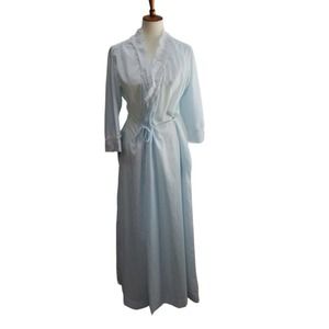 Christian Dior Vintage Blue Robe Lounge Wear Wrap Around Cotton Blend Size Small